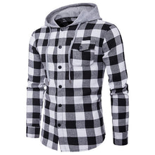 Load image into Gallery viewer, SHUJIN Plaid Printed Men's Shirts Long Sleeve Hooded Shirts for Male Autumn Coat with Buttons Streetwear camisa masculina
