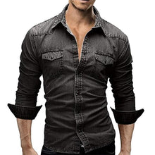 Load image into Gallery viewer, CYSINCOS Denim Shirt Men Cotton Jeans Shirt Fashion Autumn Slim Long Sleeve Cowboy Shirt Stylish Wash Slim  Tops Asian Size 3XL