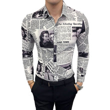 Load image into Gallery viewer, Fashion Casual Men's Long-sleeved Shirt Spring And Autumn New M-5XL Printing Newspaper Slim Shirt Personality Youth Popular