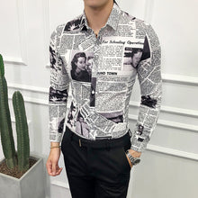 Load image into Gallery viewer, Fashion Casual Men's Long-sleeved Shirt Spring And Autumn New M-5XL Printing Newspaper Slim Shirt Personality Youth Popular
