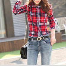 Load image into Gallery viewer, 2019 New Cotton Checkered Plaid Blouses Shirt Cage Female Long Sleeve Casual Slim Women Plus Size Shirt Office Lady Tops Red